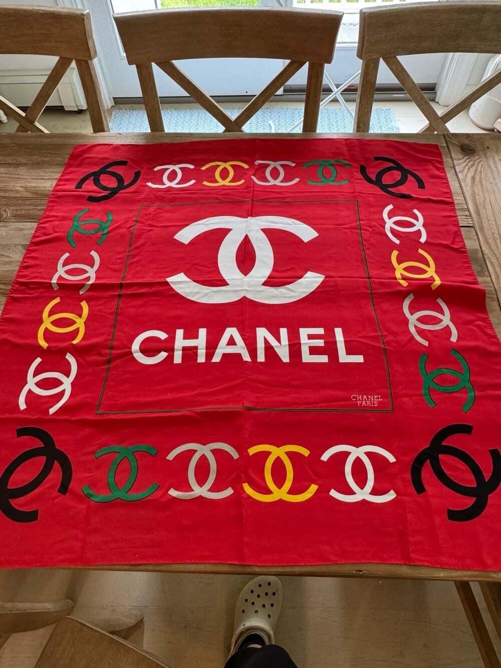 Vintage Chanel Paris Red Silk Logo Scarf